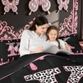 thumbnail image 4 of meiyoeat Leopard Print K Initial Full Size Comforter Sets for Girls Kids, Bow Monogram Bedding Comforter Set, Pink Black, Black Reversible, 3 Pieces, 1 Comforter and 2 Pillowcases, 4 of 6