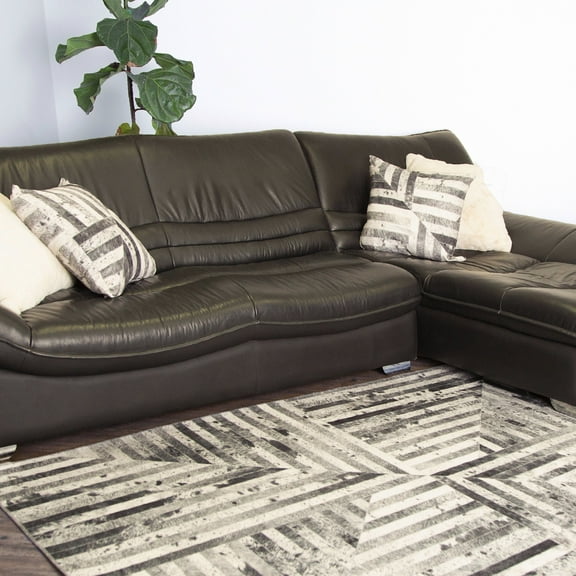 Geometric Vegan Hide Patchwork Vertical Lines Design Print Area Rug/Carpet