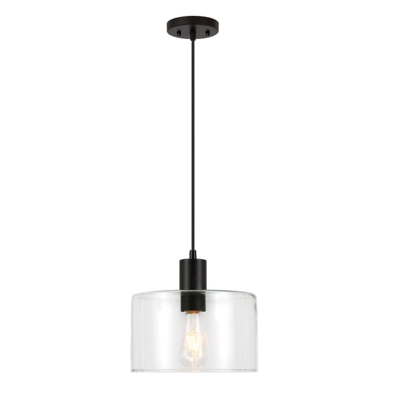 Evelyn&Zoe Henri 10" Wide Pendant with Glass Shade in Blackened Bronze/Clear