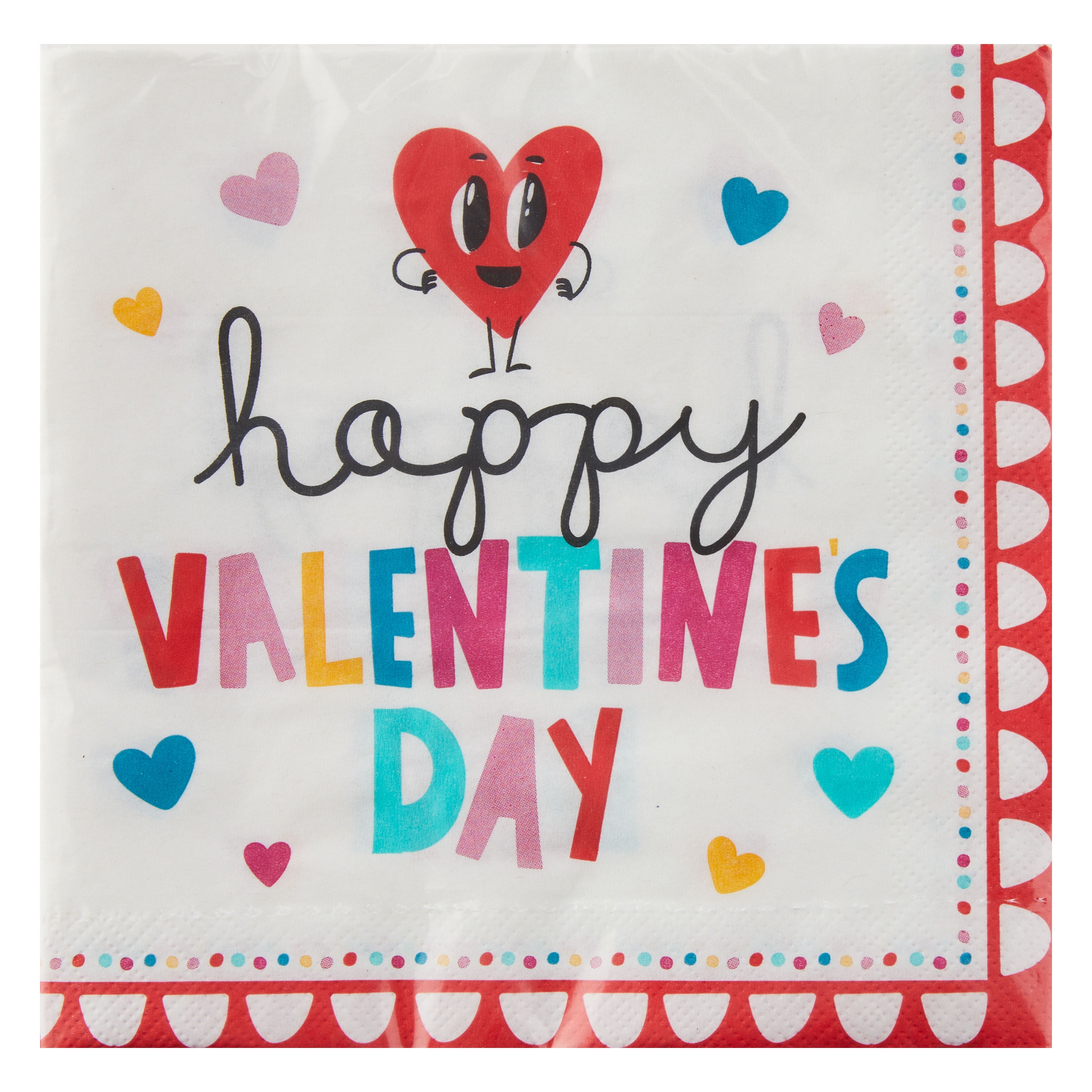 WAY TO CELEBRATE! Way to Celebrate Bright Smiley Hearts Valentine's Day Lunch Napkins, 16 Ct, 6.5" x 6.5", Multicolor, 2 Sided