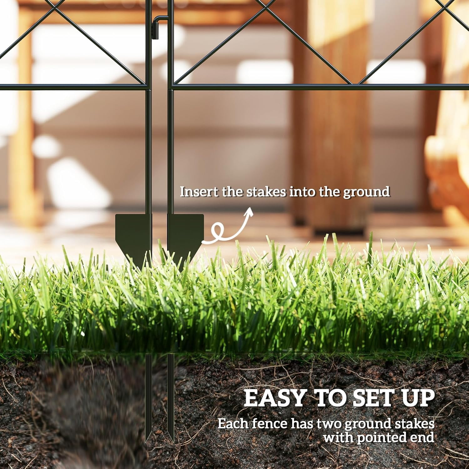 ZJTER Garden Fence, 4 Pack Steel Fence Panels, 11.5' L x 43" H, Rust-Resistant Decorative Border Flower Edging for Yard, Landscape, Patio, Outdoor Decor, Curved Rings