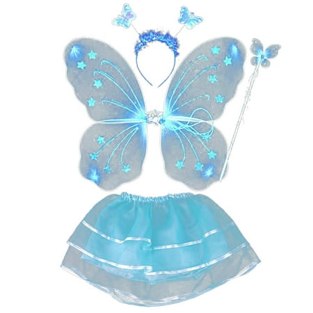 Sweetmile Kids Baby Girls Fairy Costume Headband Butterfly Wings Wand Tutu Skirt 4PCS