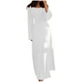 thumbnail image 2 of Brilliant Winter Dresses for Women Fall and Winter New Solid Round Neck Long Sleeve Split Loose Maxi Dress for Women White S, 2 of 5