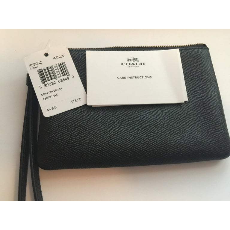 Coach Crossgrain Leather Corner Zip Wristlet Black F58032
