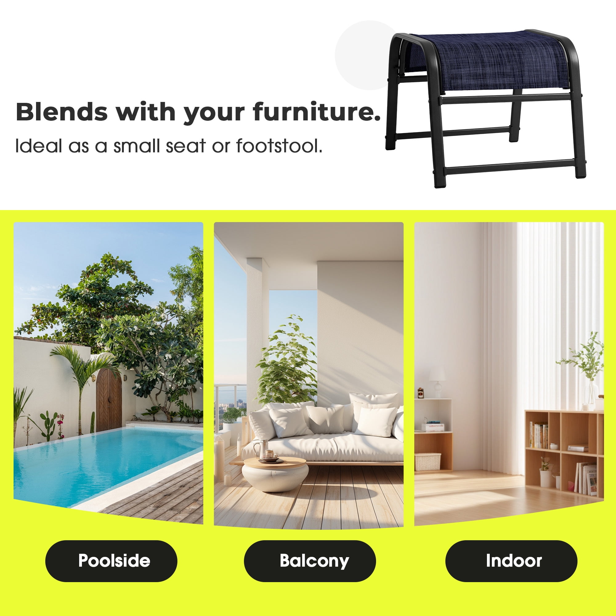 FUNDAZE Patio Ottoman 2-Pack, Outdoor Footrest Stools – Waterproof & Lightweight for Balcony, Backyard, Deck, Indoor Use, Navy Blue
