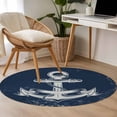thumbnail image 5 of Summer Nautical Round Area Rugs 3 ft, Watercolor Ocean Anchor Pattern Retro Navy Blue Washable Small Area Rug with Non-Slip Sturdy Edge Binding Round Front Door Mat Floor Carpet for Entryway, 5 of 9