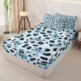 thumbnail image 2 of Manfei Fashion Bow Ribbon Zipper Full Size Comforter Sets with Fitted Sheet and 2 Pillowcases,Blue Leopard Pattern Zipper Bedding Set,Black Reversible,4 Pieces, 2 of 7