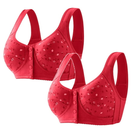 Rinsvye 2 Pcs Women Full Cup Print 36 C Womens Bra Thin Underwear Plus Size Women Bra Pack Front Button Wireless Sports Bra High Support Lace Bra Cover Large Size Bras