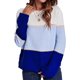 thumbnail image 1 of Suéter De Punto Diseño De Bloques De Color Raya Ancha Cuello Redondo Suelto Manga Larga Casual Mujer Top Royalblue L, 1 of 6