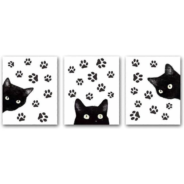 Three animal cat wall art prints (20 * 25CM), interesting posters, and lovely cat wall art canvases are suitable for living room home decoration.
