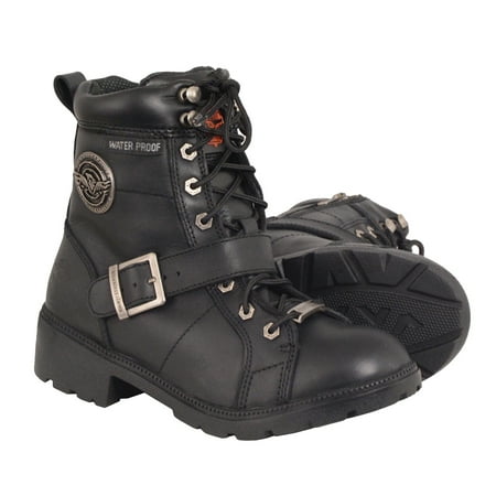 - Milwaukee Leather Womens Waterproof Side Buckle Leather Boots with Plain Toe
