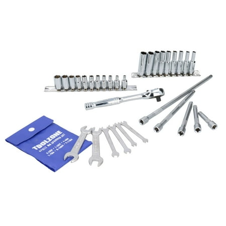

32pc 1/4” Drive BA Socket Set Shallow + Deep Sockets Spanners + Accessories