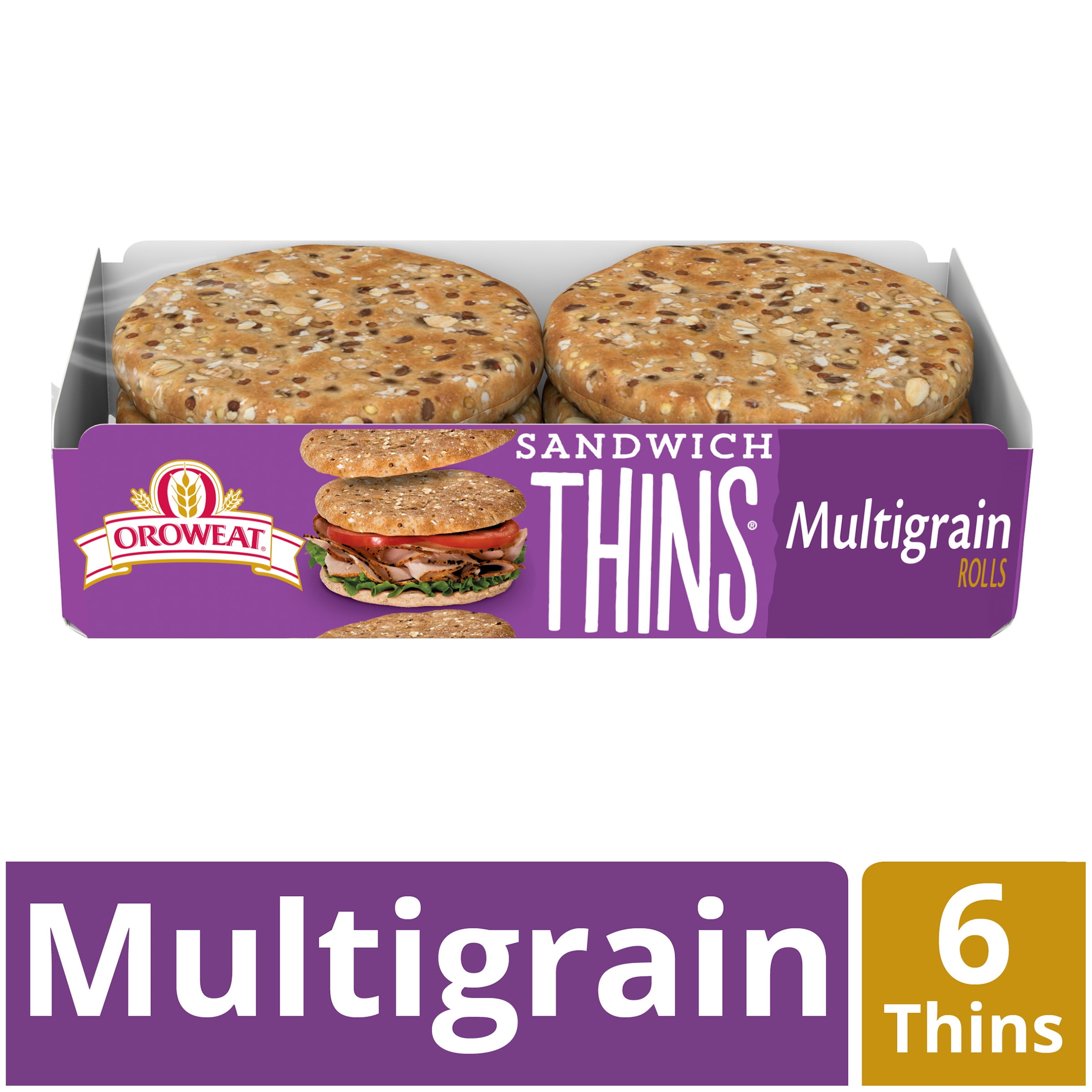 Oroweat Multigrain Sandwich Thins, 6 Rolls, 12 oz