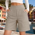 thumbnail image 6 of Duoif Womens High Waisted Long Shorts with Pocket Workout Wide Leg Loose Knee Length Shorts Cotton Short Pants Pull-On Solid Walking, Khaki, S, 6 of 7