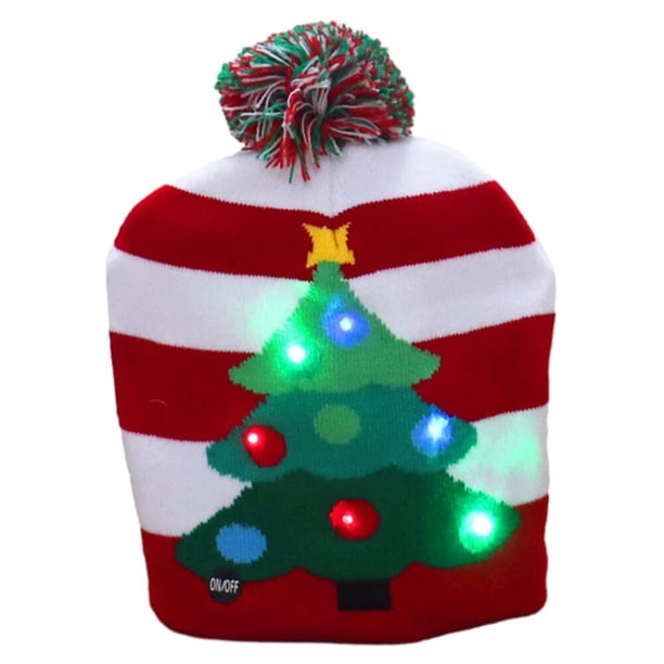 Sombrero de suéter de punto con patrón de dibujos animados, gorro de nieve con luz suave intermitente, colorido LED, regalos de Navidad de Año Nuevo, novedad
