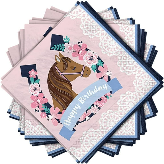 Saddle Up Cowgirl Horses Animal Kids Birthday Party Paper Luncheon Napkins