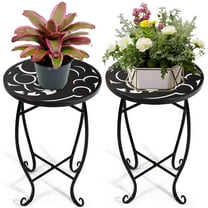 Rekopi 15'' Tall Plant Stand for Flower Pot, 10 inch Round Metal Plant Stand Indoor, Decorative Black Flower Pot Stand Plant Table, 2Pcs