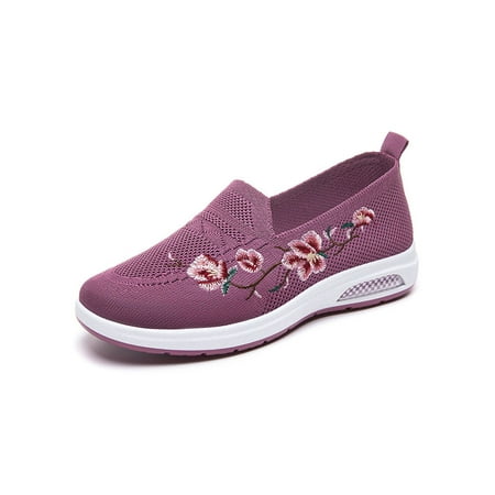 

Woobling Women Boat Shoe Comfort Flats Embroidered Loafers Lightweight Casual Walking Shoes Daily Driving Sneakers Purple 8