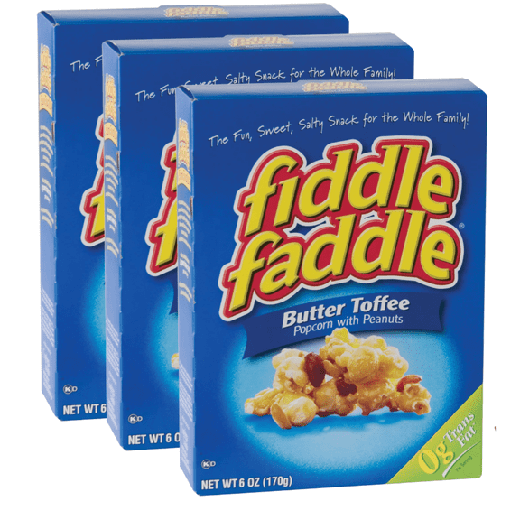 Fiddle Faddle Butter Toffee Popcorn with Peanuts, 6-oz. Boxes Mouthwatering Kernel Corn Fun, Sweet, & Salty Snack for the Whole Family Set of 3 & CUSTOM Storage Carrier