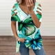 thumbnail image 2 of Elegante blusa estampada con cuello en V para mujer, camiseta suelta de manga corta con cremallera OAVQHLG3B Store  lin121212, 2 of 4