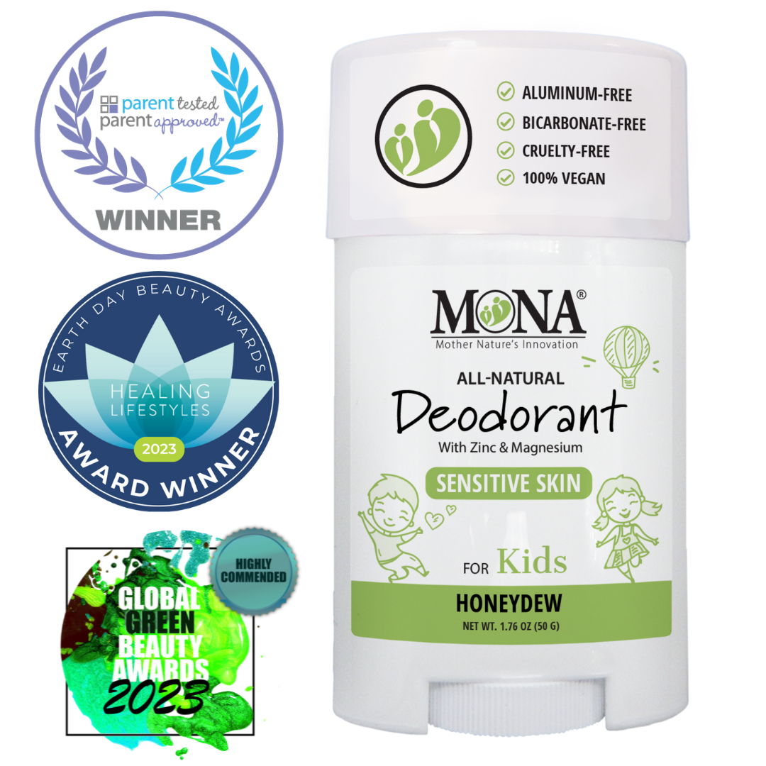 MONA Honeydew Natural Aluminum-Free Deodorant Stick for Kids, Preteens & Teens, Hypoallergenic, Moisturizing, 1.76 oz