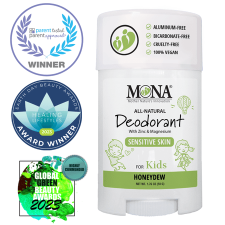 MONA Honeydew Natural Aluminum-Free Deodorant Stick for Kids, Preteens & Teens, Hypoallergenic, Moisturizing, 1.76 oz