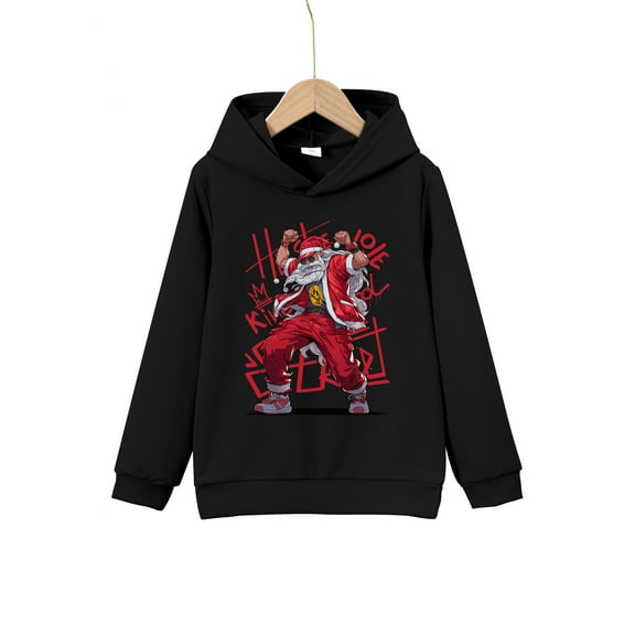 Mikrdoo Hip Hop Style Santa Claus Print Boys Casual Pullover Long Sleeve Hoodies,Kid Boys Sweatshirt Tops For Christmas Outdoor