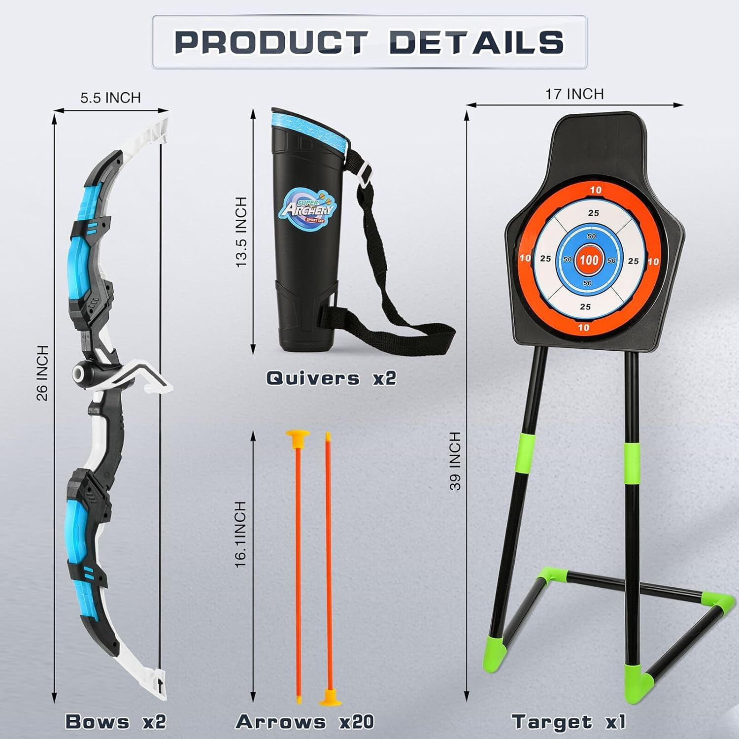 Archery Toy Set Boy Toys: Bow and Arrow Set with Standing Target & Quiver, LED Light Up Archery Set with 10 Suction Cup Arrows, Outdoor Activities Toys Essentials Birthday Gifts for Kids Aged 3-12