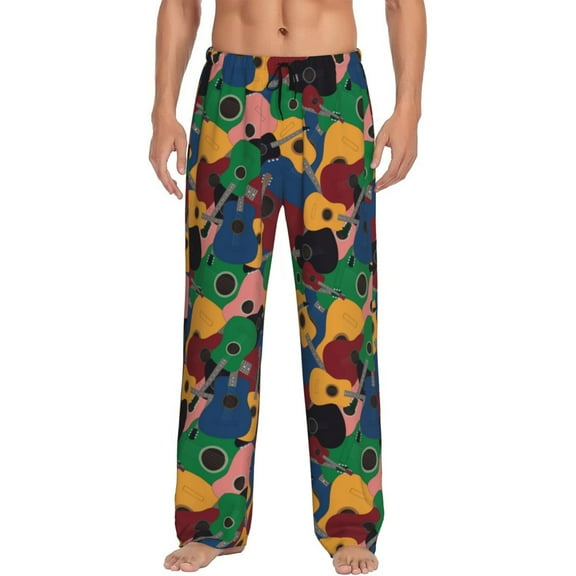 Gukieu Colored Guitars Print Men's Home Trousers, Elastic Drawstring Home Pajamas Clothing Suitable for Adult Men-Small