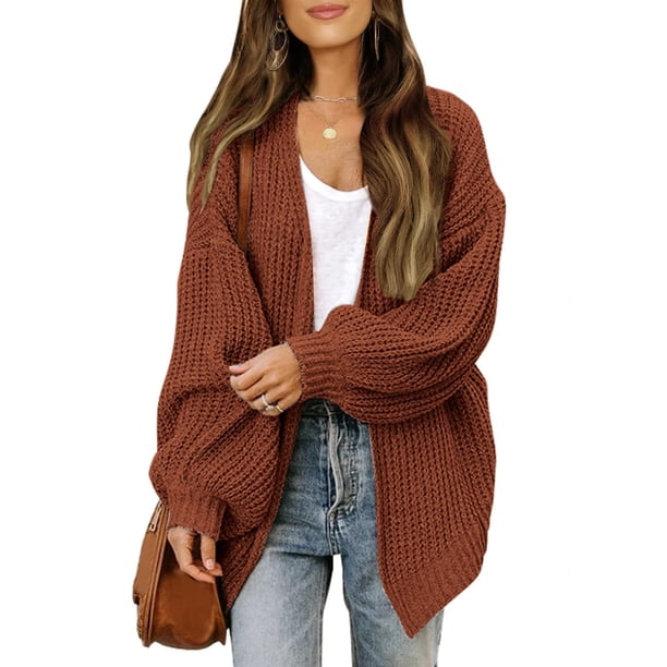 Ropa de mujer, cárdigan de manga larga con cuello en V y botones de aguja gruesa, suéter de punto con bolsillos para otoño e invierno, abrigo para mujer