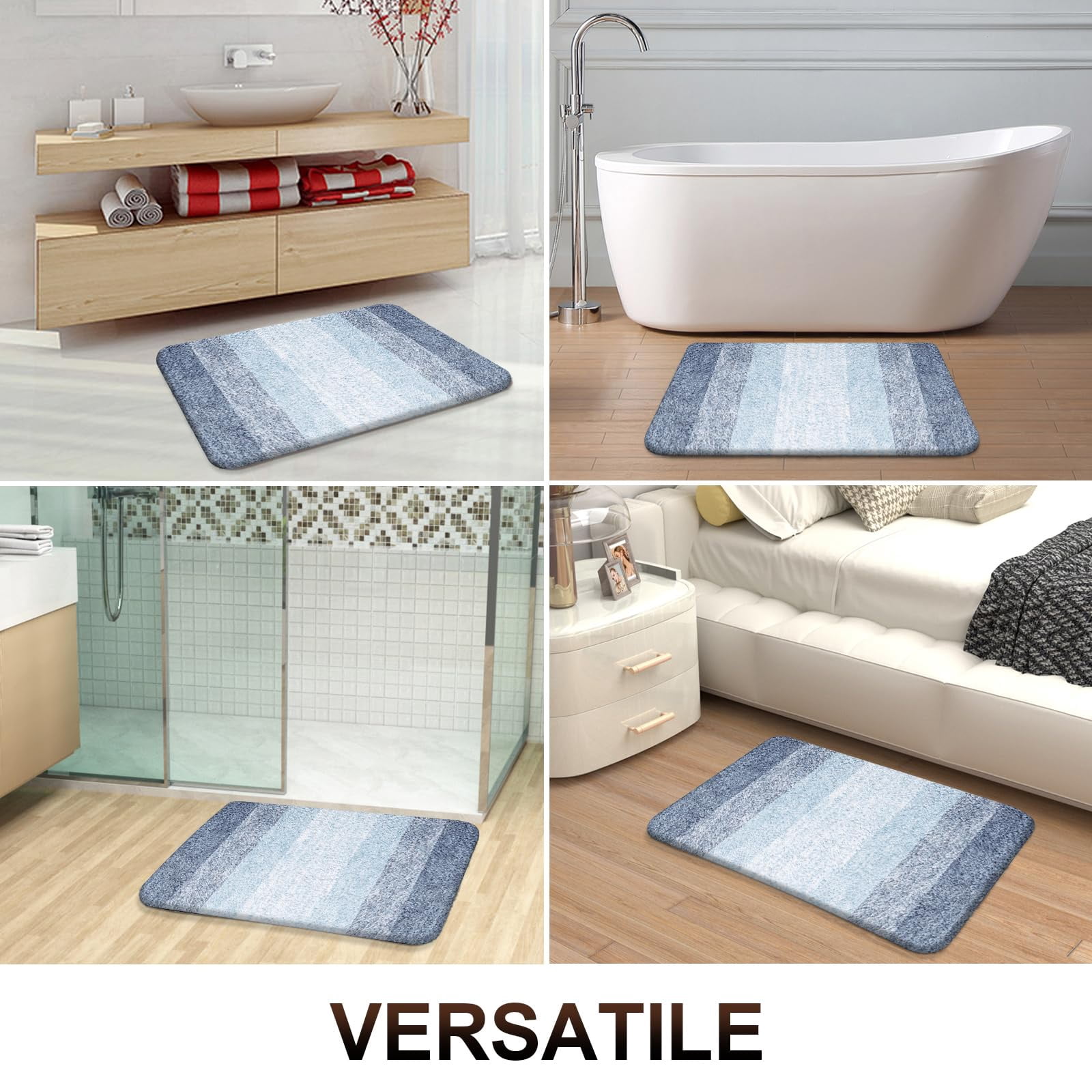 Buganda Bathroom Rugs Sets 2 Pieces, Soft Absorbent Microfiber Bath Mat And U-Shaped Contour Toilet Rug, Non-Slip Washable Bath Rugs (30"x20"+24"x20", Blue)