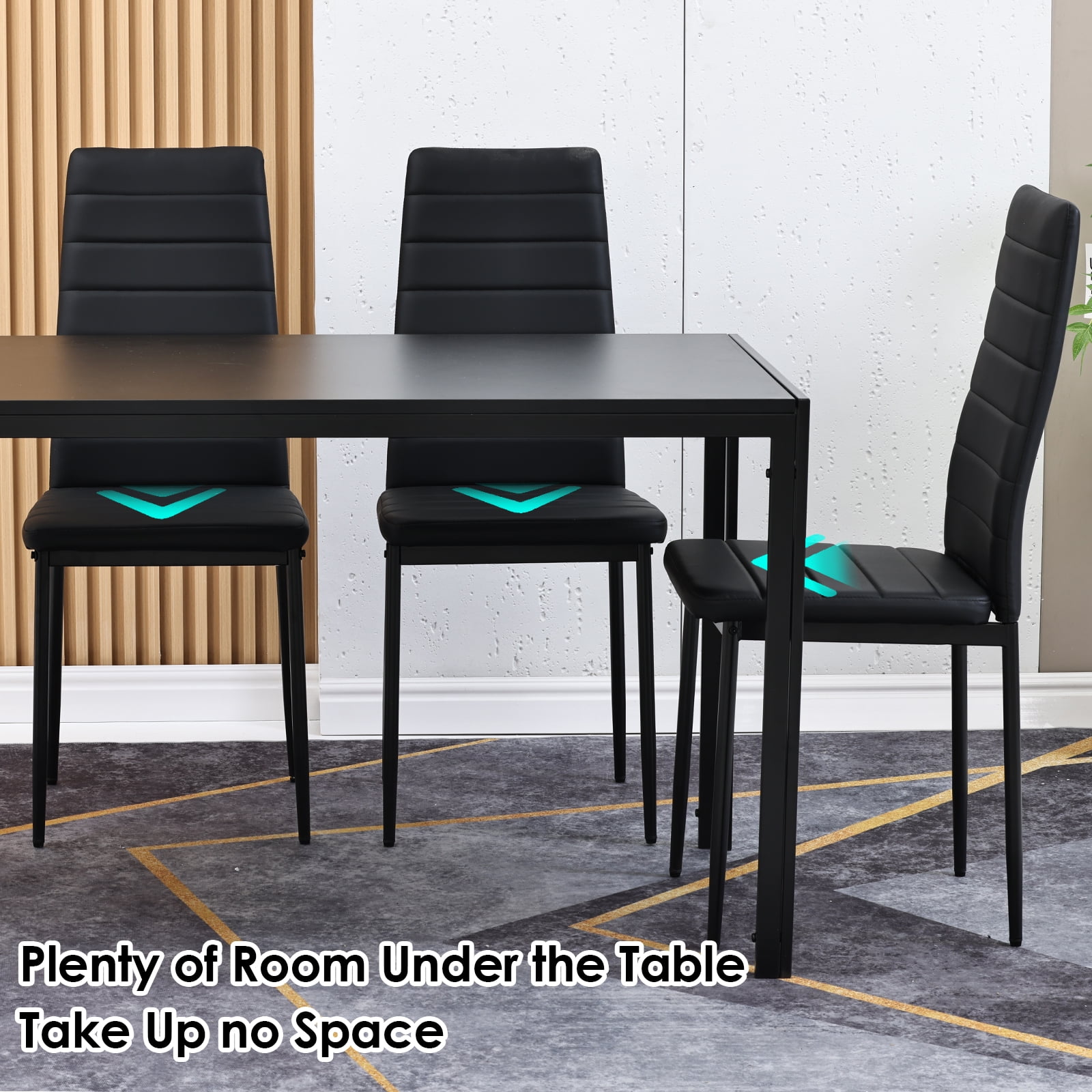 Farini Black Dining Table for 4-6 Person,47" Rectangular Wooden Dining Table Top and Metal Frame for Home Kitchen Dining Desk (47 inch)