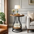 thumbnail image 3 of Fnova 23" Round End Table, Modern 2-Tier Side Table with Storage and Metal Frame, Small Bedside Table for Living Room, Bedroom, Brown Black, 3 of 15