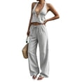 thumbnail image 2 of KIHOUT Women's Striped Halter Neck V-Neck Top and Drawstring Waist Wide Leg Pants Two Piece Set with Pockets for Casual Beachwear and Everyday Wear, 2 of 6