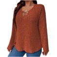 thumbnail image 2 of BSDJILFG Plus Size Sweaters for Women Fall Dressy Casual Solid Color Criss Cross V Neck Pleated Tees Long Sleeve Metal Buckle Decoration ,XL-5XL, 2 of 6