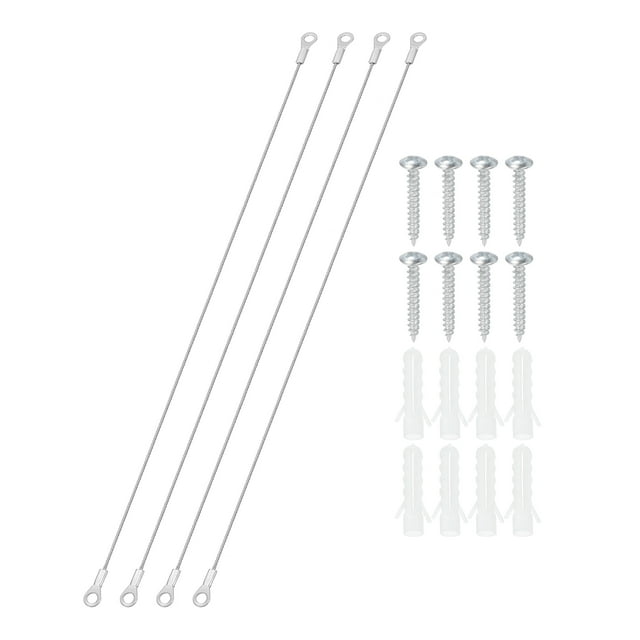Stainless Steel Lanyard Cable with Eyelets 0.06" x 20" 1.5mm x 50cm Lock Security Wire Rope with Screws, 4 Pack