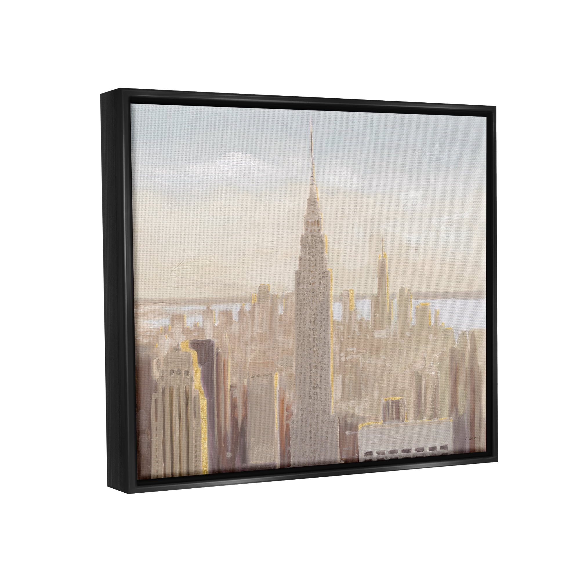 Stupell Industries Manhattan Dawn Painting Travel & Places Painting Black Floater Framed Art Print Wall Art, 31 x 25