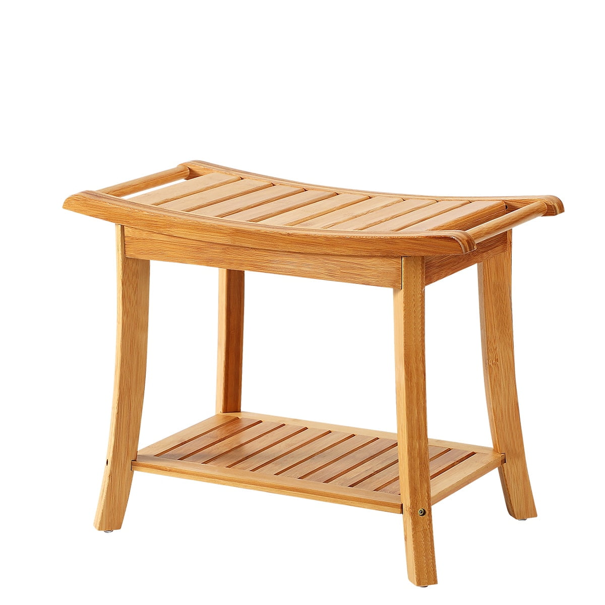 New Ridge Home Natural Bamboo Shower Bench Seat, Spa Bath Bench Shaving