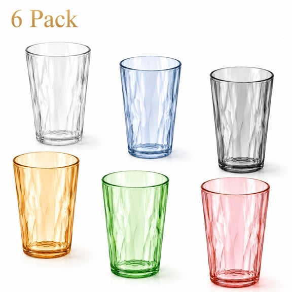Unbreakable Premium Drinking Glasses Set, 17oz Plastic Drinking Glasses Colored Drink Cup Dishwasher Safe Stackable Tumbler Acrylic Cup (6PCS )
