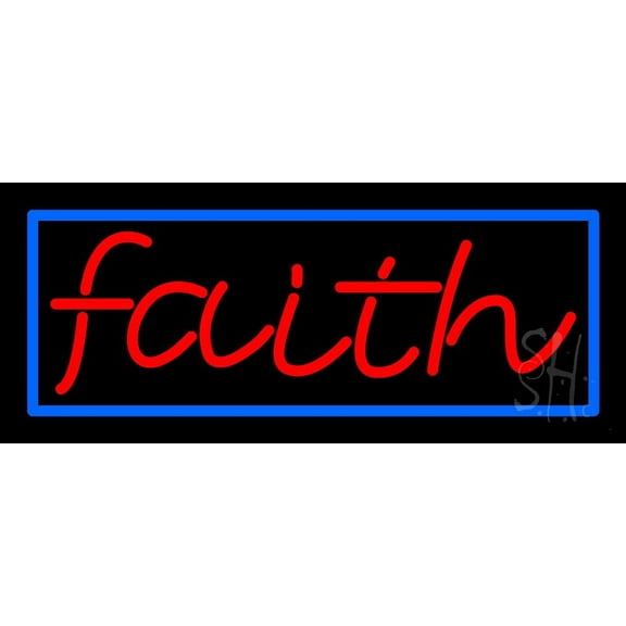 Red Faith LED Neon Sign 10" Tall x 24" Wide - inches Black Square Cut Acrylic Backing, with Dimmer - Premium built indoor Sign for Home décor, Event, Religious place, Store interior, Office.