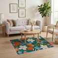 thumbnail image 3 of ODIKA 4'x6' Teal Orange Blossom and Citrus Garden Washable Area Rug Lush Floral Fruit Motifs in a Vibrant Display Stain Resistant, Low Pile, Easy Care for Dorm Room, Small Living, 3 of 7