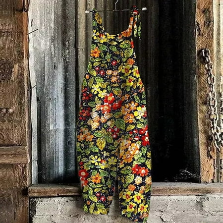 

Quealent Bodysuit For Women Jumpsuit Womens Casual Floral Print Straps Jumpsuits Wide Leg Loose Fit Rompers Playsuit Pants Red L