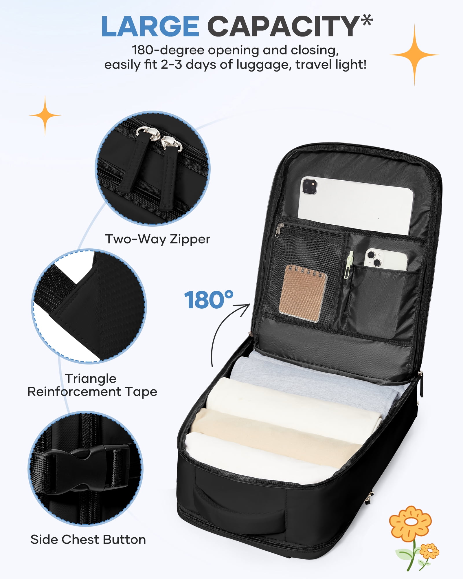 Lightweight Backpack Women, Men Carry On Backpack,Hiking Backpack Waterproof Outdoor Sports Casual Daypack Airplane Approved Backpack Student School Bag Black