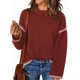 thumbnail image 1 of Suéteres para Mujer, Cuello Redondo Liso, Corte Holgado, Larga, Punto en Contraste, Jersey, Tops Rojo Ladrillo S, 1 of 10