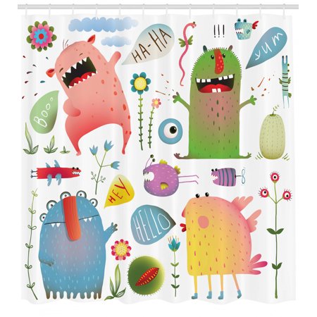 Kids Shower Curtain Set Imaginary Creatures Fun Colorful Laughing