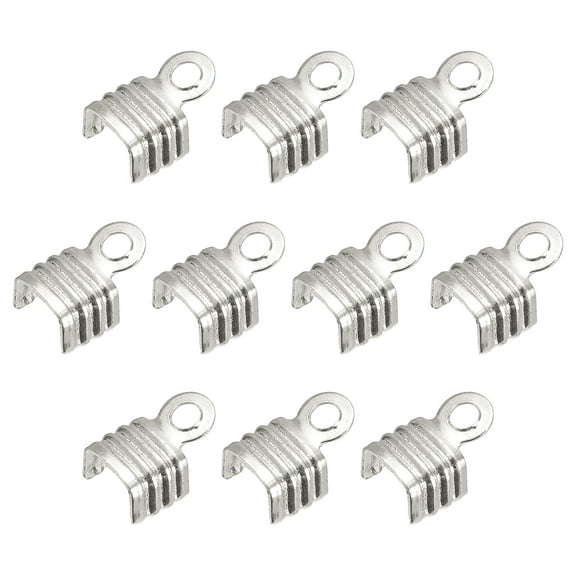 200Pack Fold Over Cord Ends, 4x6.5mm Terminators Crimp End Tips for Leather Ribbon, Silver Tone