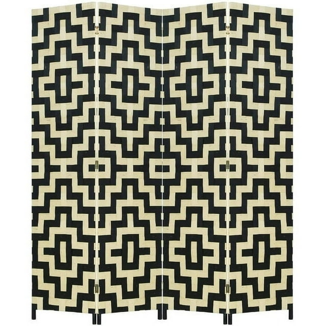 FDW Room Divider Wood Screen 4 Panel Wood Mesh Woven Design Room Screen Divider Folding Portable Partition for Home Office, Diamond
