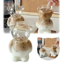320ML Cartoon Bear Shaped Coffee Mug, Cute Bear Mug Glass Cup with Straw – Transparent & Innovative Drinkware for Milk, Coffee & Water(No Straws)