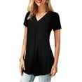 thumbnail image 4 of Amoretu Women's Tunic V Neck Short Sleeve Plain Shirts Tops Blouses Black L, 4 of 4