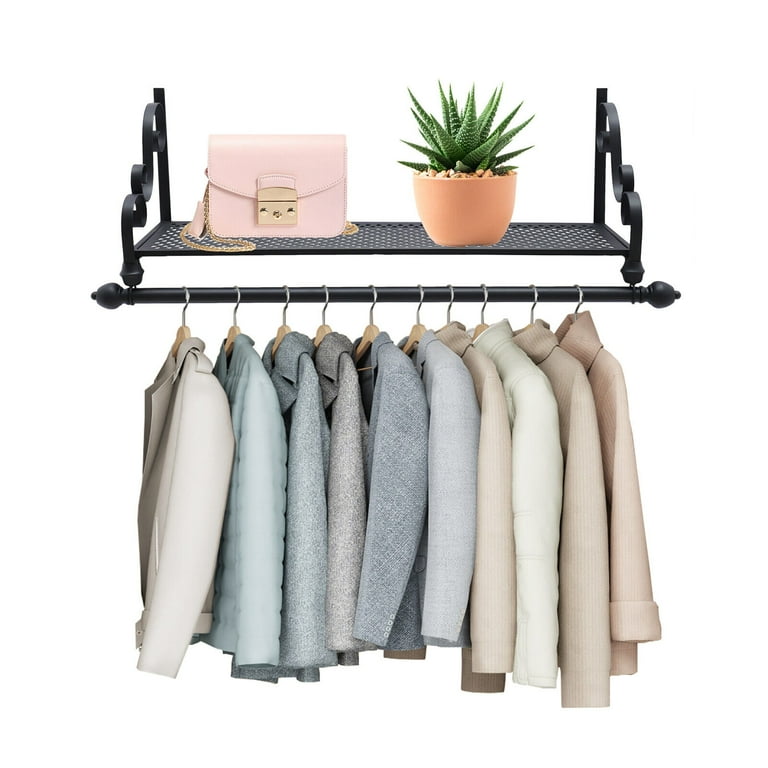 Wuzstar Wrought Iron Clothes Rack with Top Shelf Wall